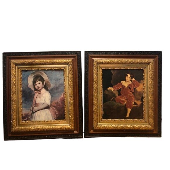 VTG Art Print Miss Willoughby G Romney Thomas Lawrence S Lambton Gilded Frame